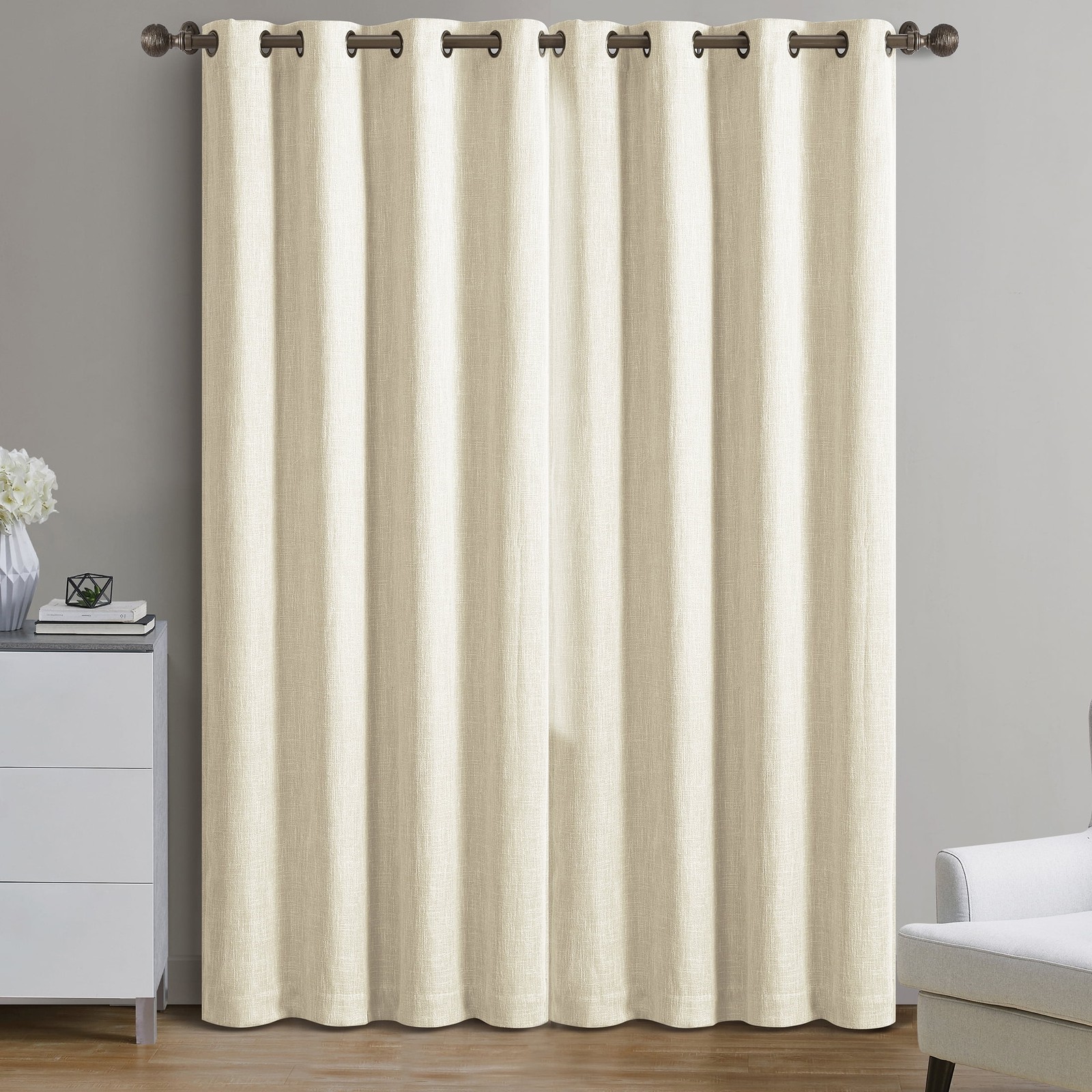 Woven Textured Grommet Blackout Curtain Panel, 1-Piece, Ivory, 50″ W x 95″ L