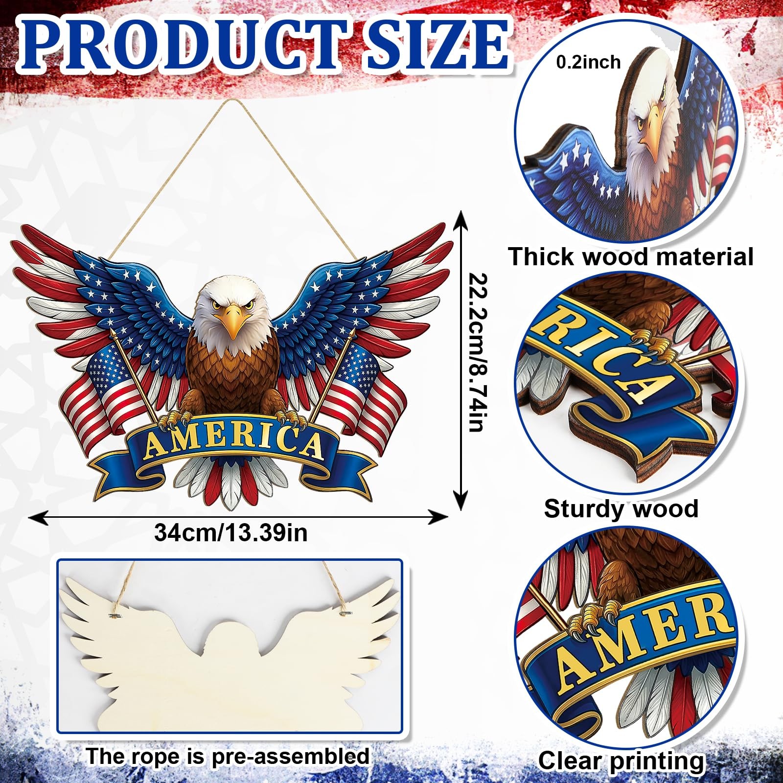 4th of July Decoration Door Wreath for Front Door Sign America Eagle Wall Signs.