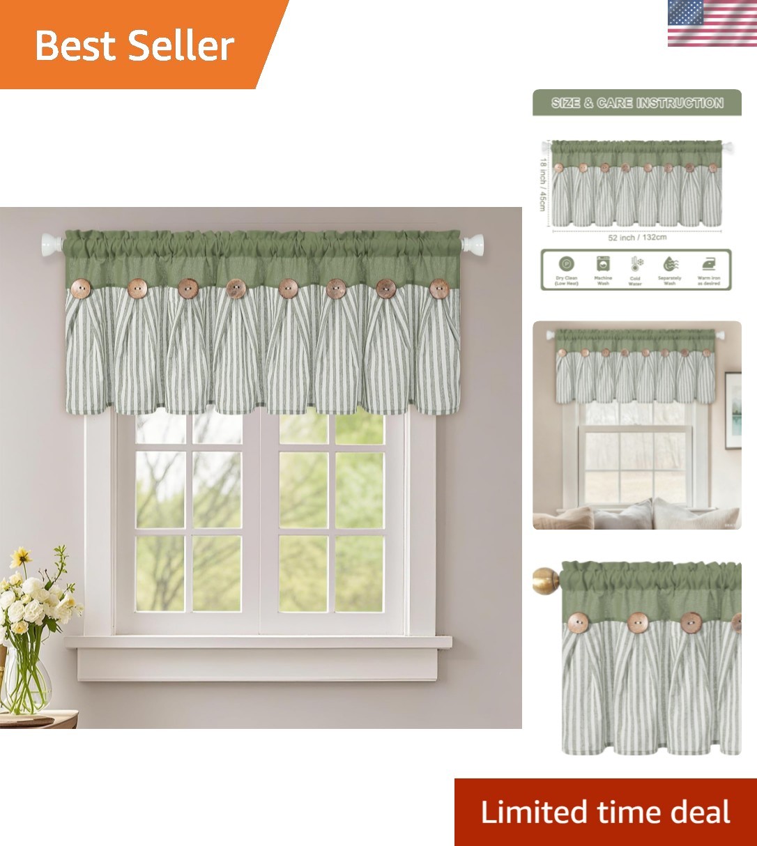 Farmhouse Cotton Linen Valances for Windows, Boho Kitchen Curtains Valances w…