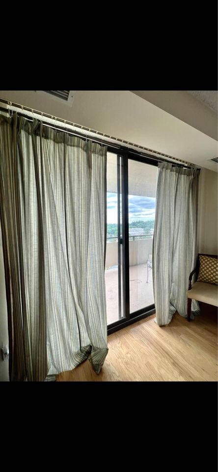 2 Multicolored Striped Custom Made 80W X 92L Satin Silk Lined Curtains