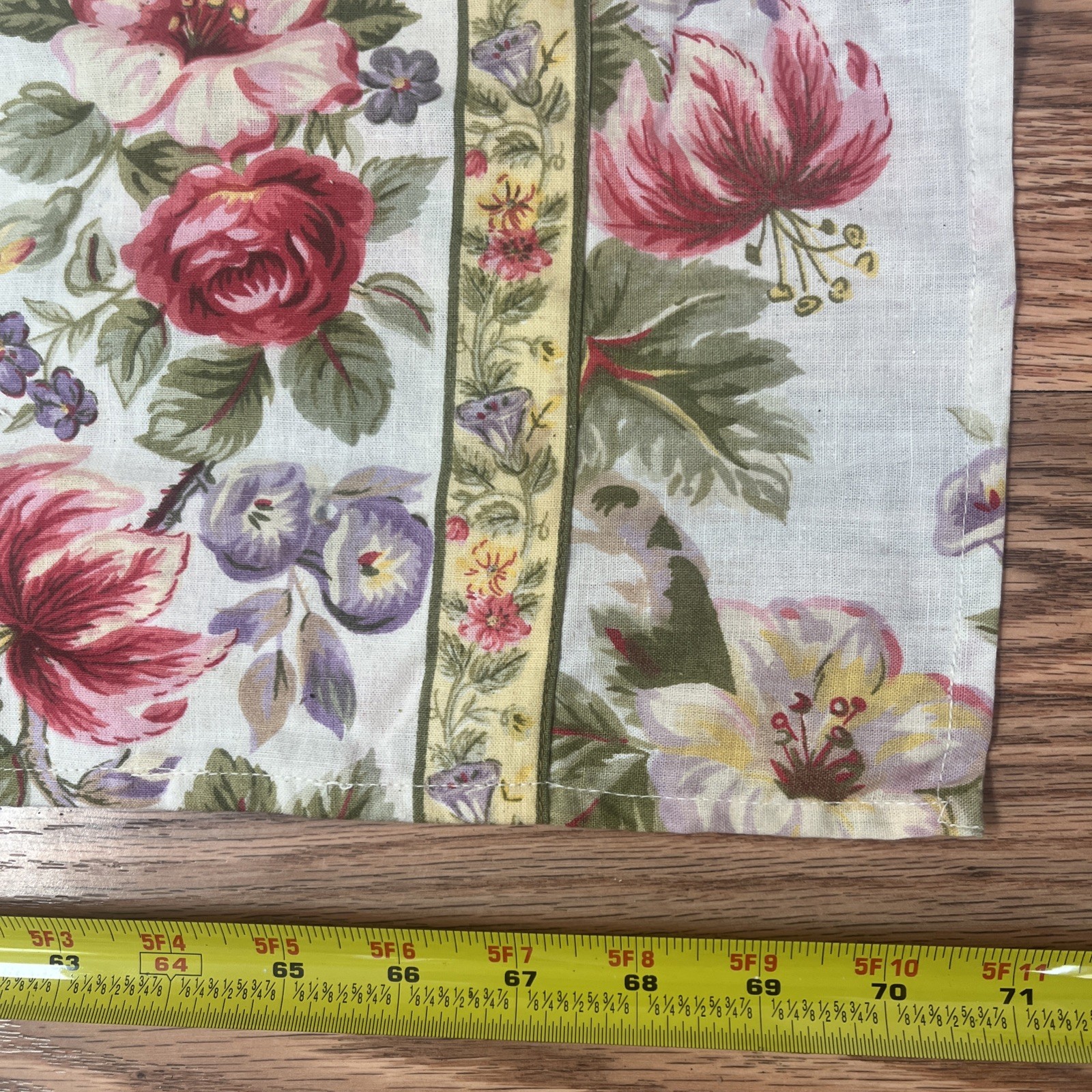 April Cornell Cabbage Rose Curtain Fabric Ties Top Pink Yellow Purple Floral