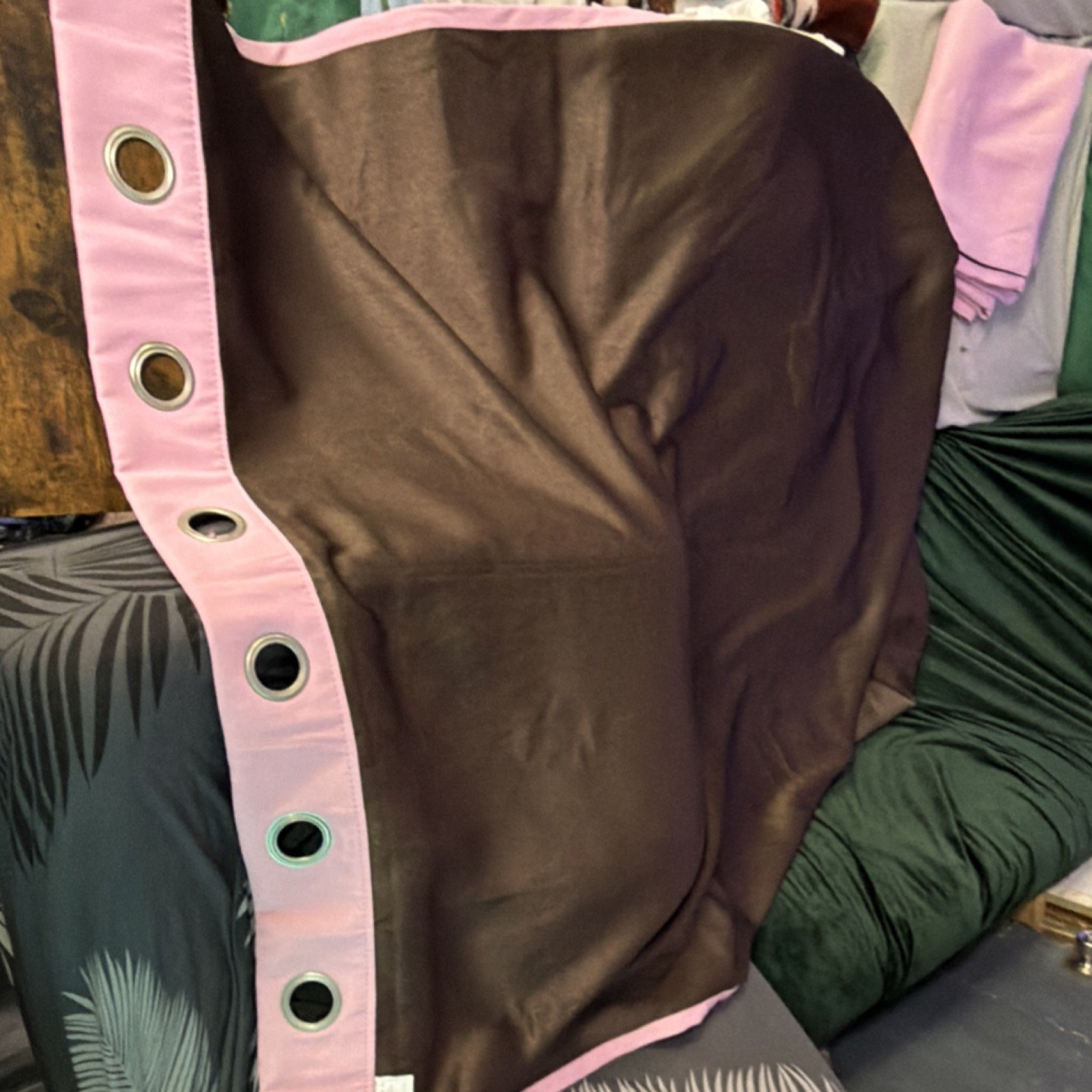 Brown Pink Grommet Curtain Panels Modern Solid Opaque for Any Room