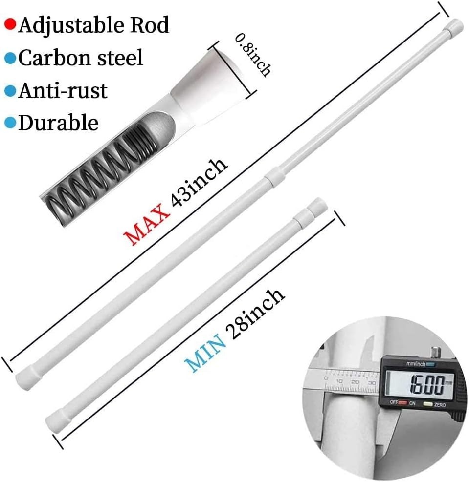 2 Pack White Adjustable Spring Tension Curtain Rods 28-43 Inches