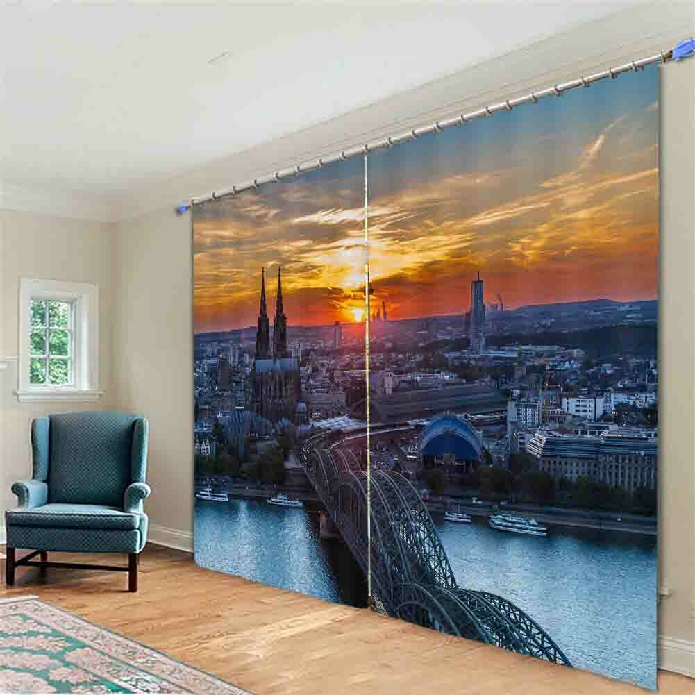 Dusk Coastline City 3D Blockout Photo Print Curtain Fabric Curtains Window