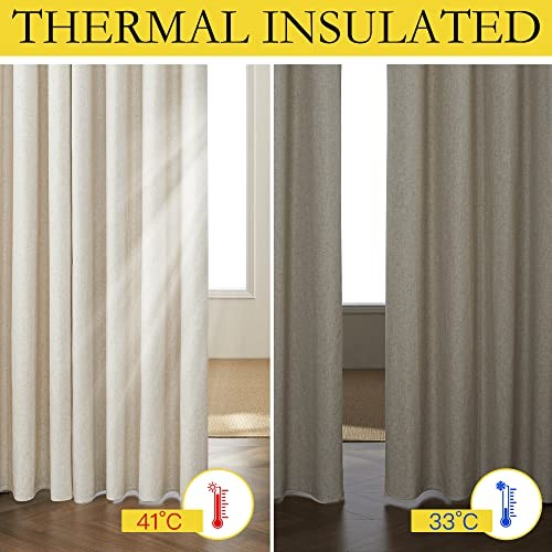 100% Blackout Linen Curtains 84 inch Long Burg 52″W x 84″L (Pack of 2) Natural