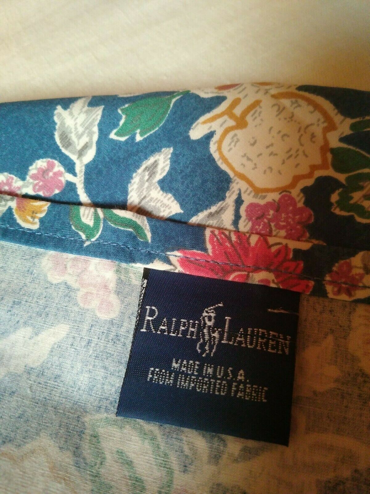 Pair of Ralph Lauren Jardin Blue French Country Rod Pocket Window Valences