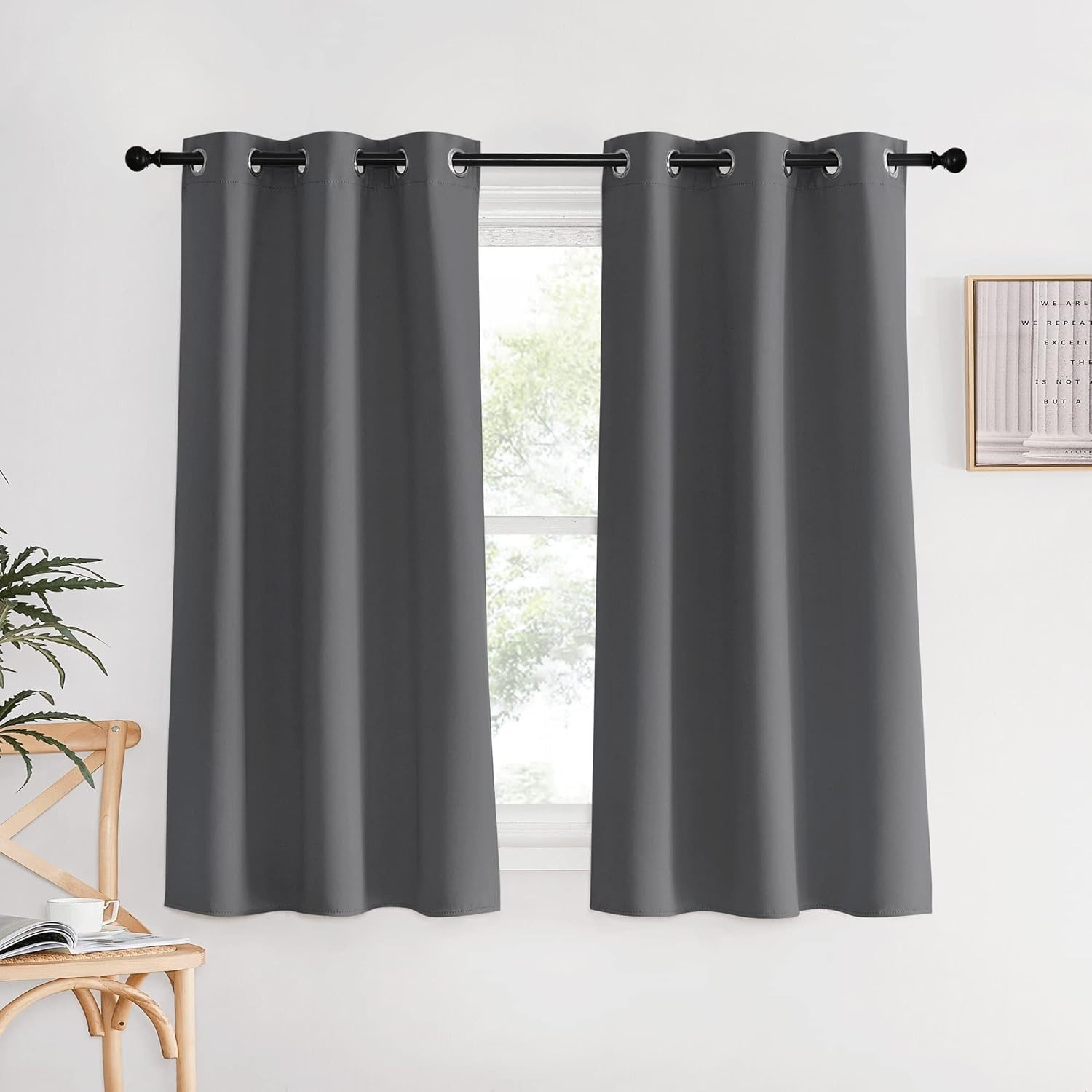 Blackout Window Curtains 60 inch Length 2 Panels, 34 x 60 Inch, Grey, Grommet…