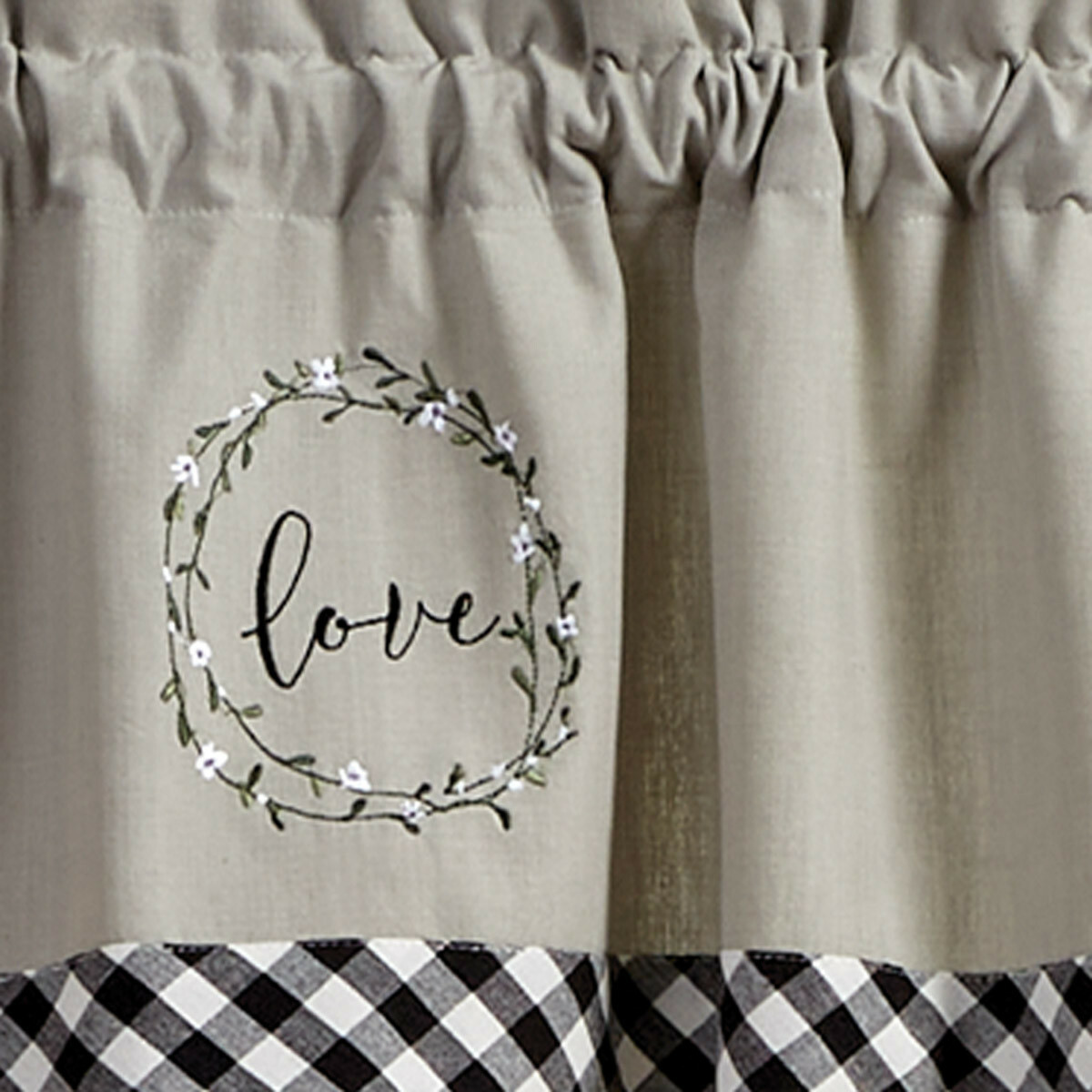 NEW GRAY FARMHOUSE WINDOW VALANCE BOUQUET OF GRACE Love Family Home Black White