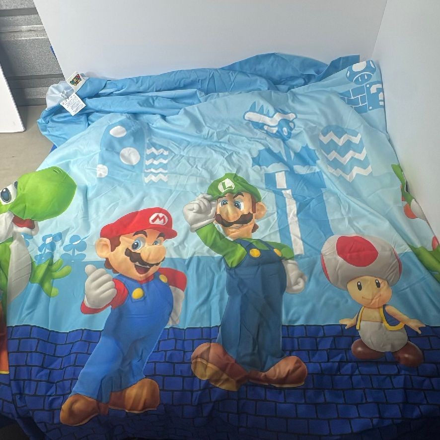 Nintendo Super Mario Blue Curtain Panel Drape 100% Polyester – Very Good
