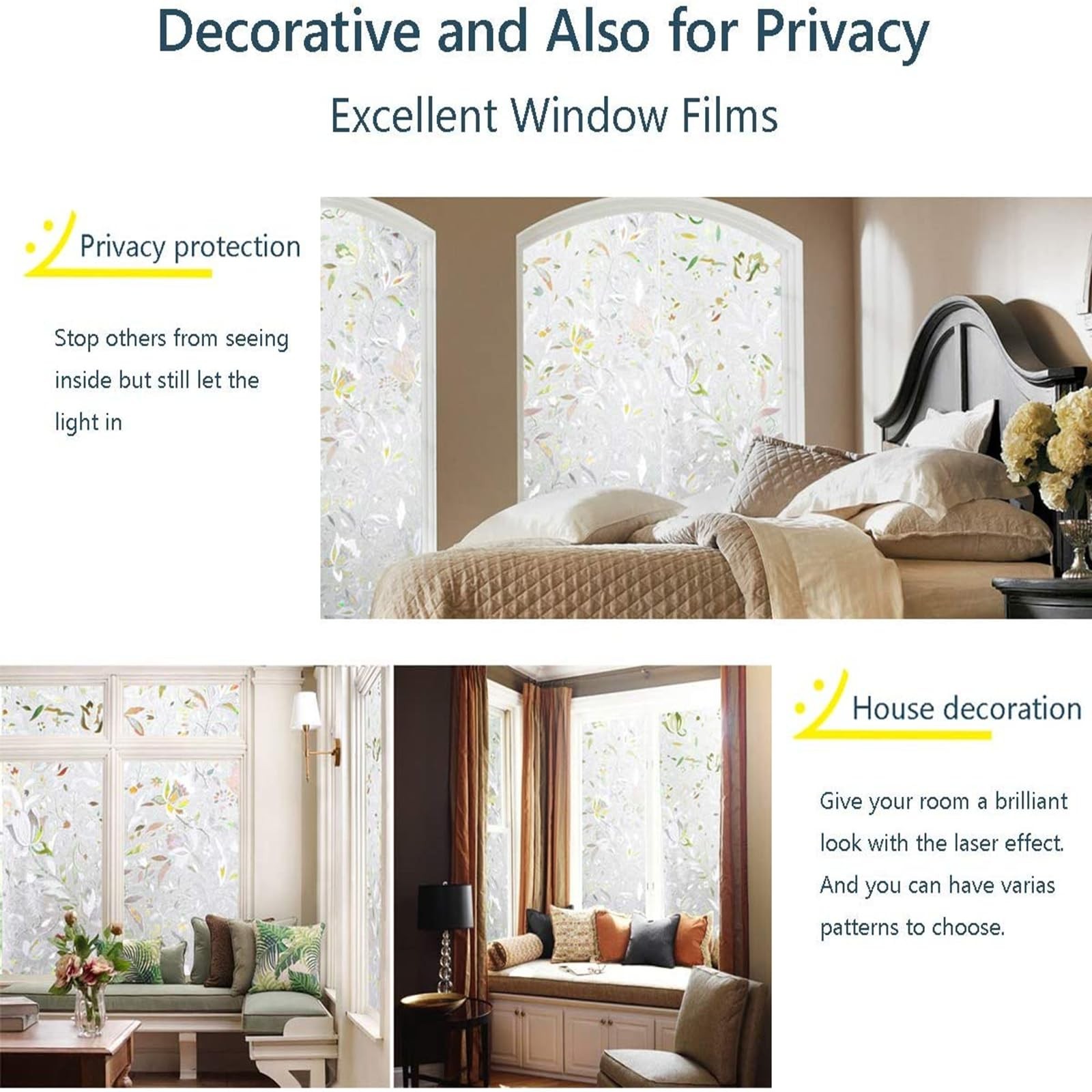 LEMON CLOUD Window Film, Decorative Window Privacy Film, 3D Stained Glass Win…