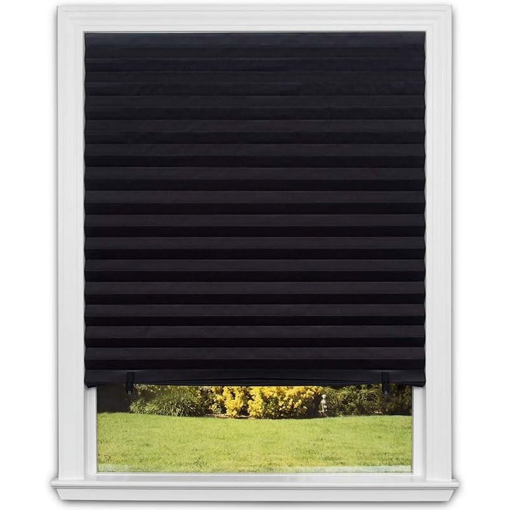 No Tools Original Blackout Pleated Paper Shade Black, 36 in x 72 in