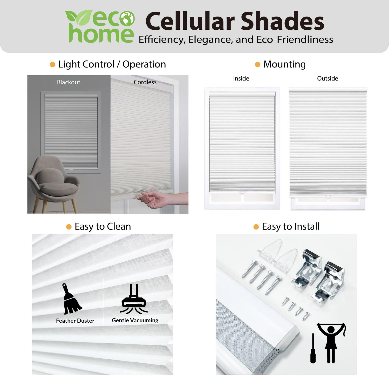 Dez Furnishings Cordless 1.5 Blackout Cellular Shade 27W X 48H White