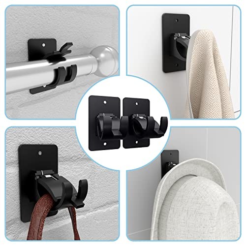 4 Pieces Self Adhesive Curtain Rod Bracket, Universal Plastic 4 Pcs Black