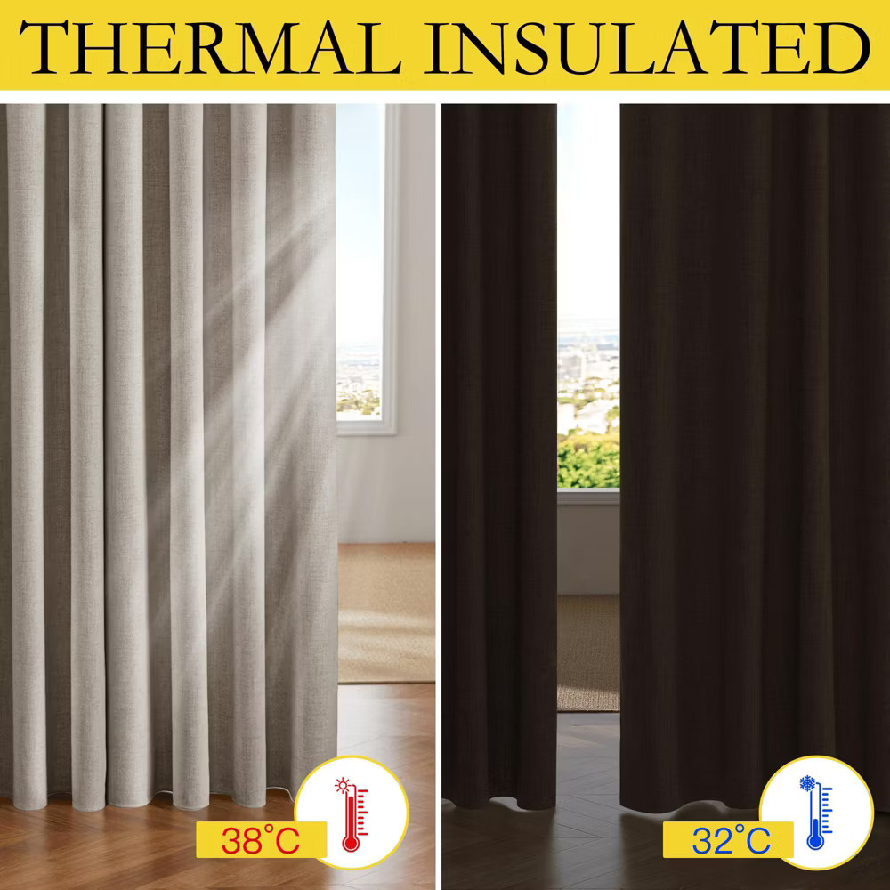 NICETOWN Faux Linen Full Blackout Curtains Thermal Insulated Noise Reducing