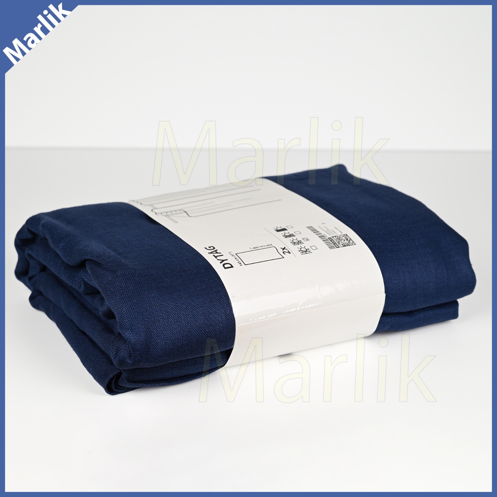 IKEA Dytag Curtains 57×98″ Linen Dark Blue 1 pair (2 panels) Light Filtering NEW
