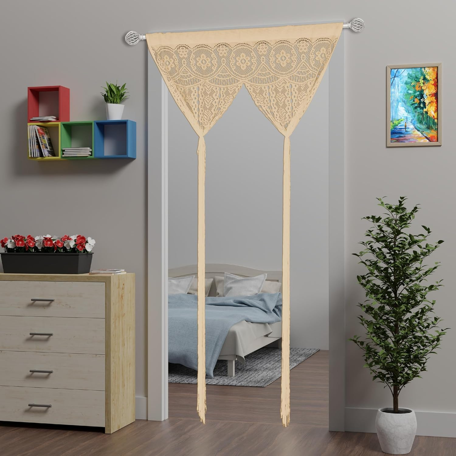Lace Door String Curtain for Doorways，Bohemian Curtains Window Wall Closet