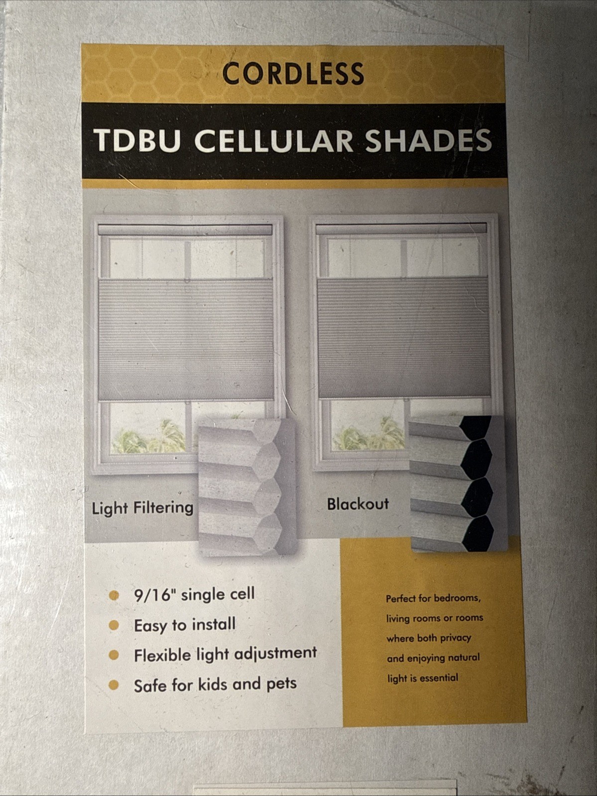 Cordless TDBU Cellular Honeycomb Shades 54″x64″ Light Filtering Blackout 54w 64h