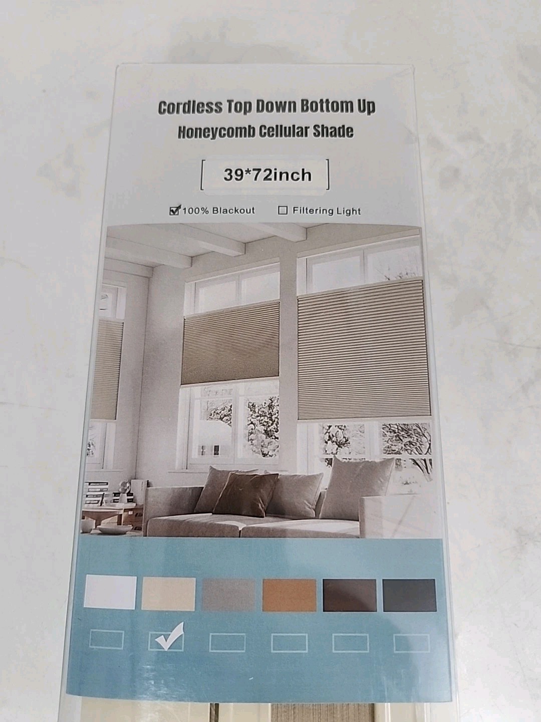 NEW Axsov Cordless Top Down Bottom Up Honeycomb Cellular Shade-Tan 39″ x 72″