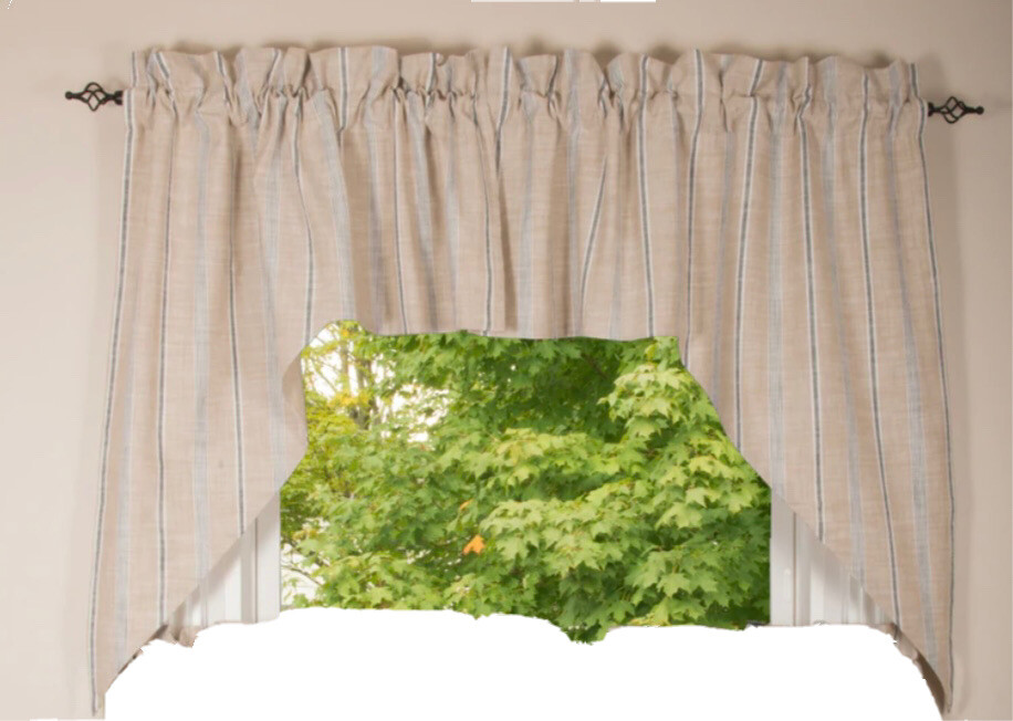 NEW- Home Collections By Raghu 2-Piece Swag 72″X 36″ Farmhouse Stripe Curtains