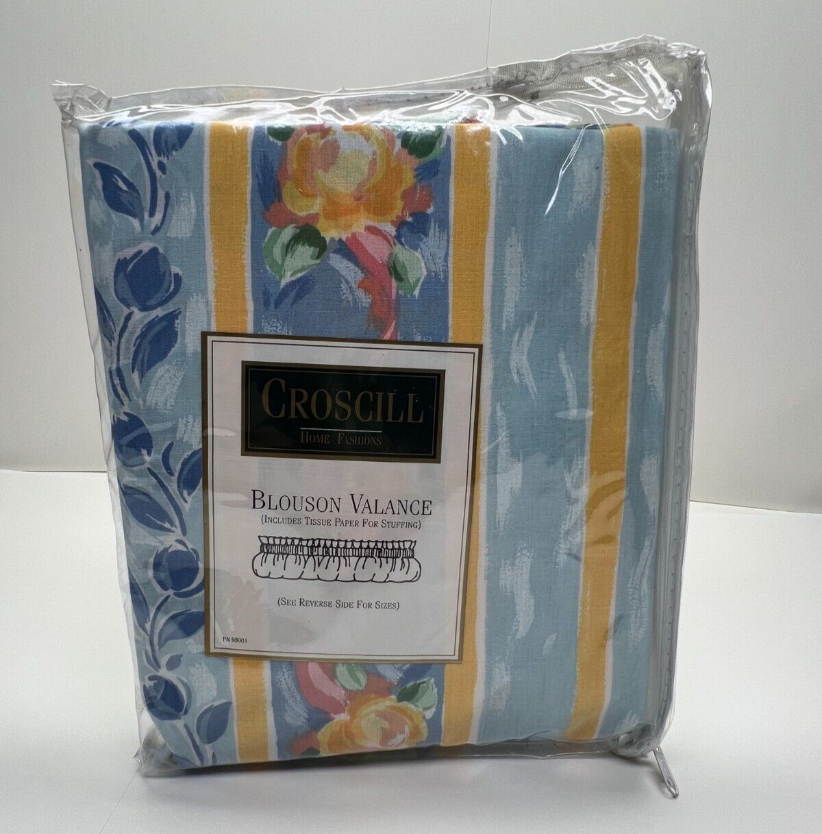 CROSCILL FIESTA Blouson Valance Blue Yellow Green Pink Floral Stripe 88»Wx15»L
