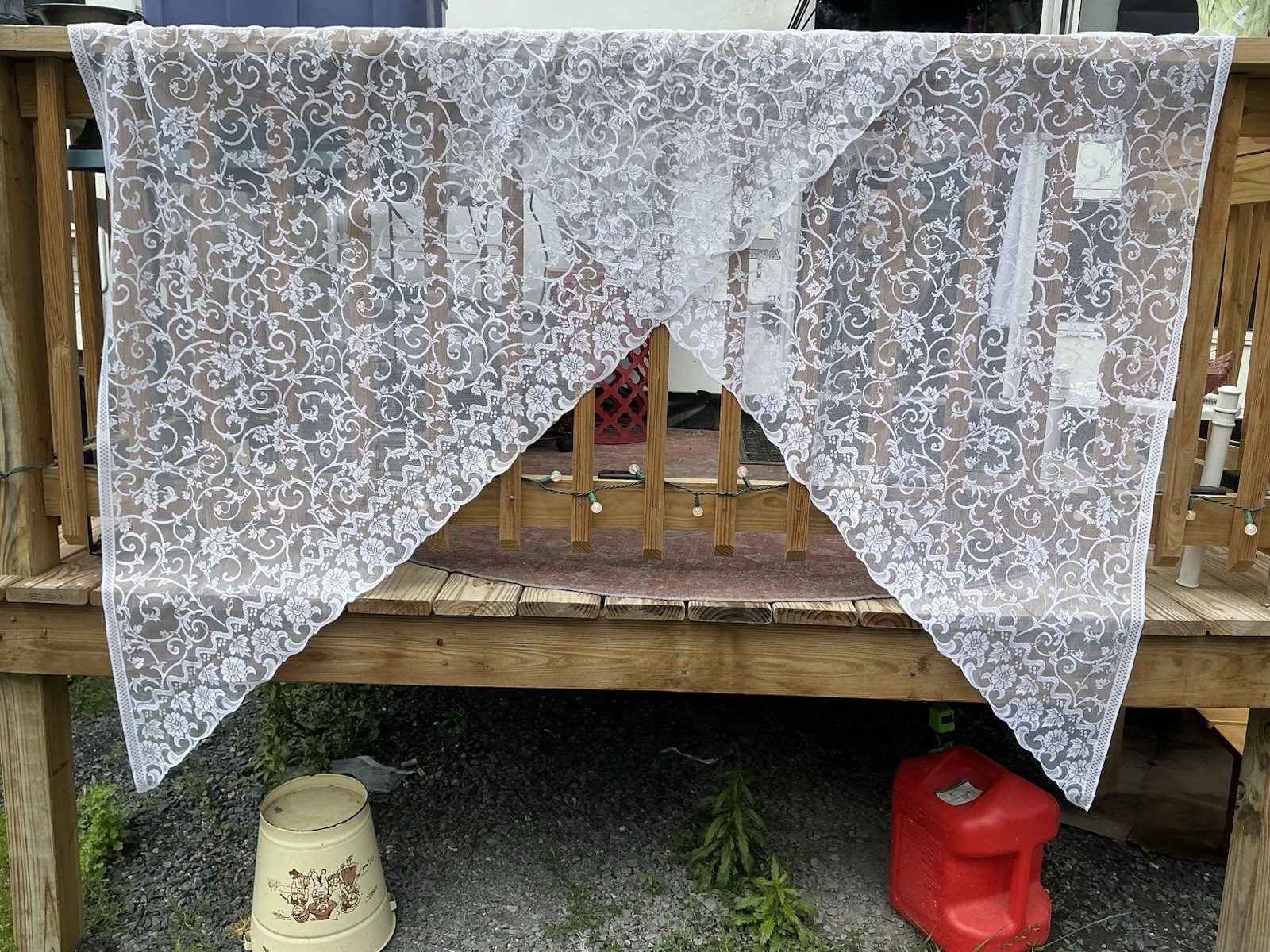Vintage White Lace Window Swag Valance Ivy Floral 2 Panels Each 54” W x 70″L A41