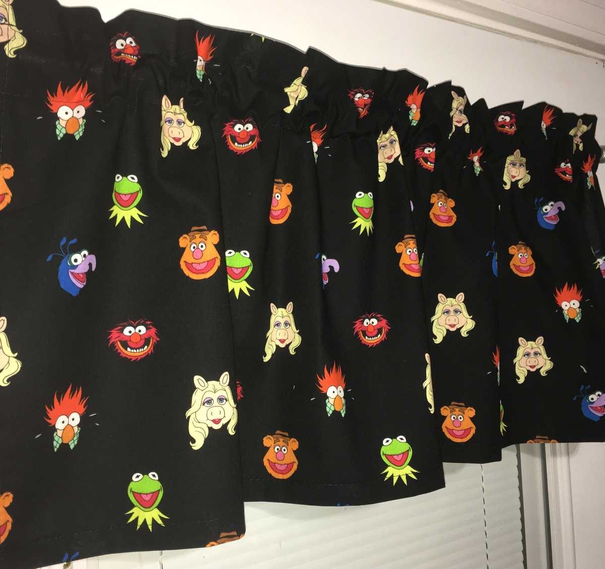Handmade Sesame Street Valance Characters on Black Nursery Bath Curtain Valance
