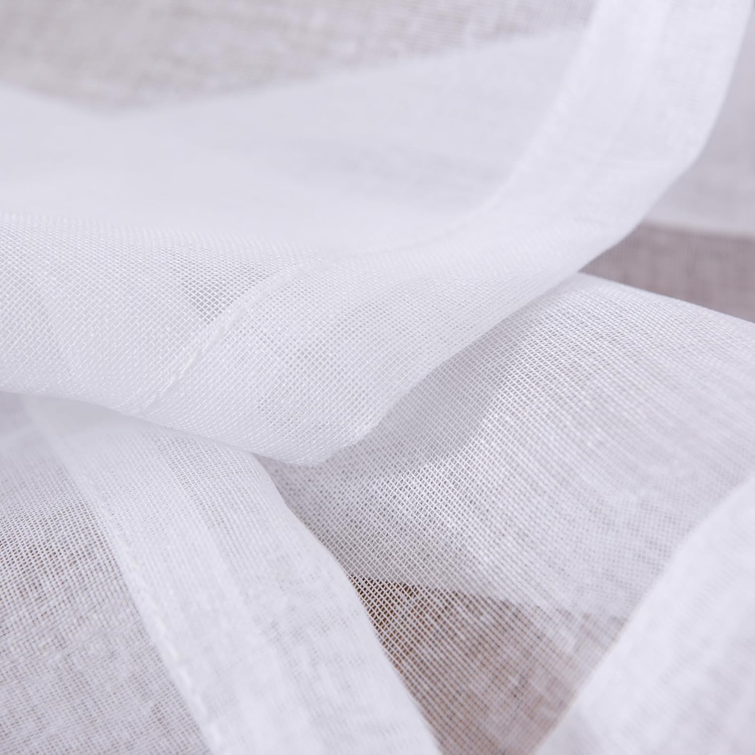 Sheer Curtains White 45 Inch Length, Rod Pocket Voile Drapes for Living Room, Be