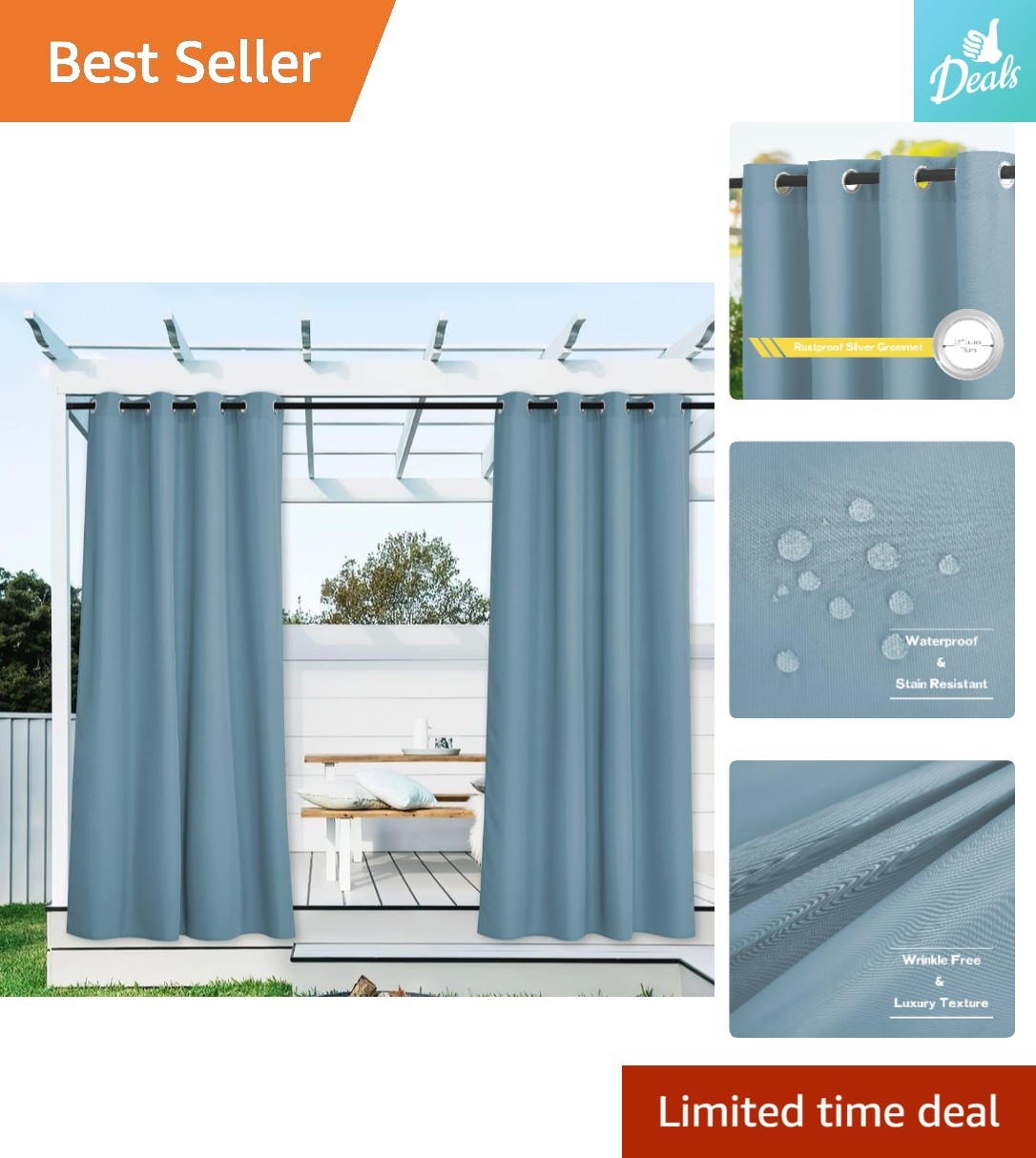 Teal Outdoor Curtains 72×84 Inches – Waterproof Blackout Drapes for Patios