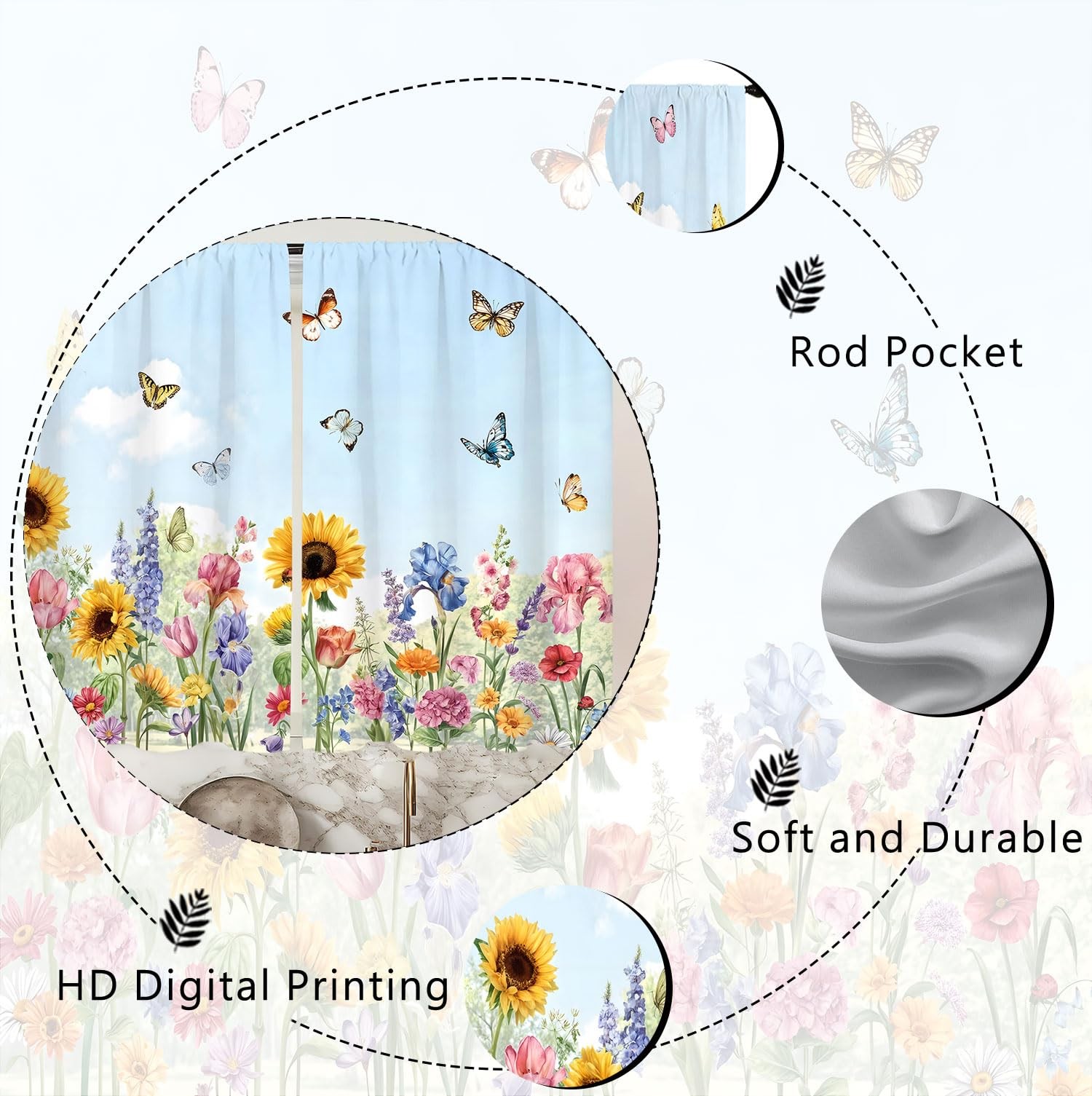 Vengaot Garden Flower Sunflower Kitchen Curtains 27.5W X 39L Inch 2 Panels