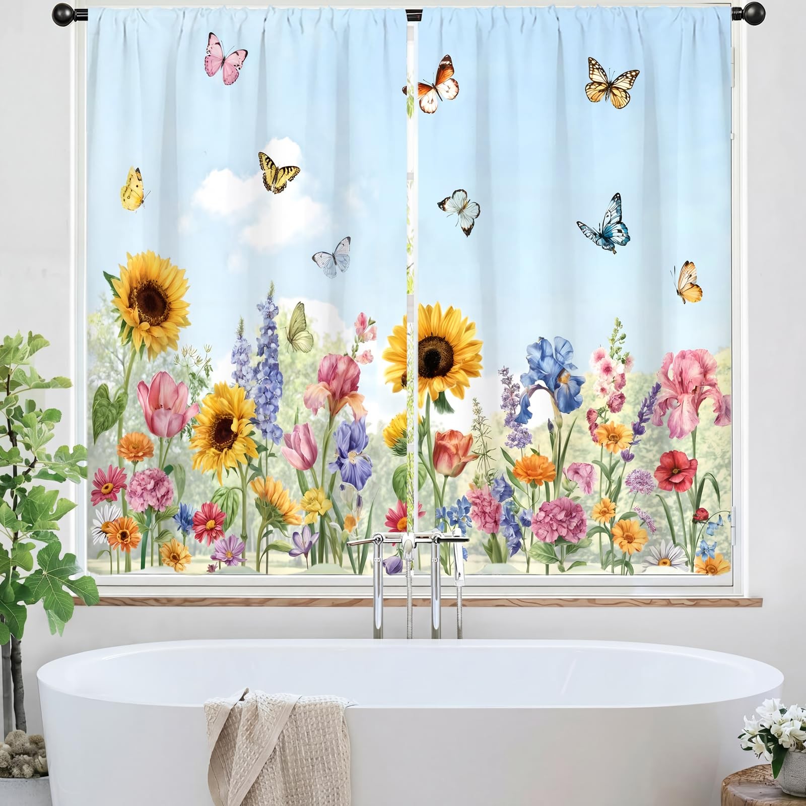 Vengaot Garden Flower Sunflower Kitchen Curtains 27.5W X 39L Inch 2 Panels