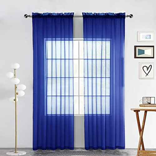 Sheer Voile Window Treatment Rod Pocket 52″W x 84″L (Pack of 2) Blue Sapphire