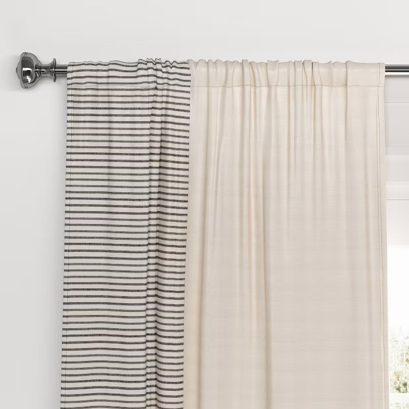 50"x84" Blackout Woven Stripe Border Window Curtain Panel Black