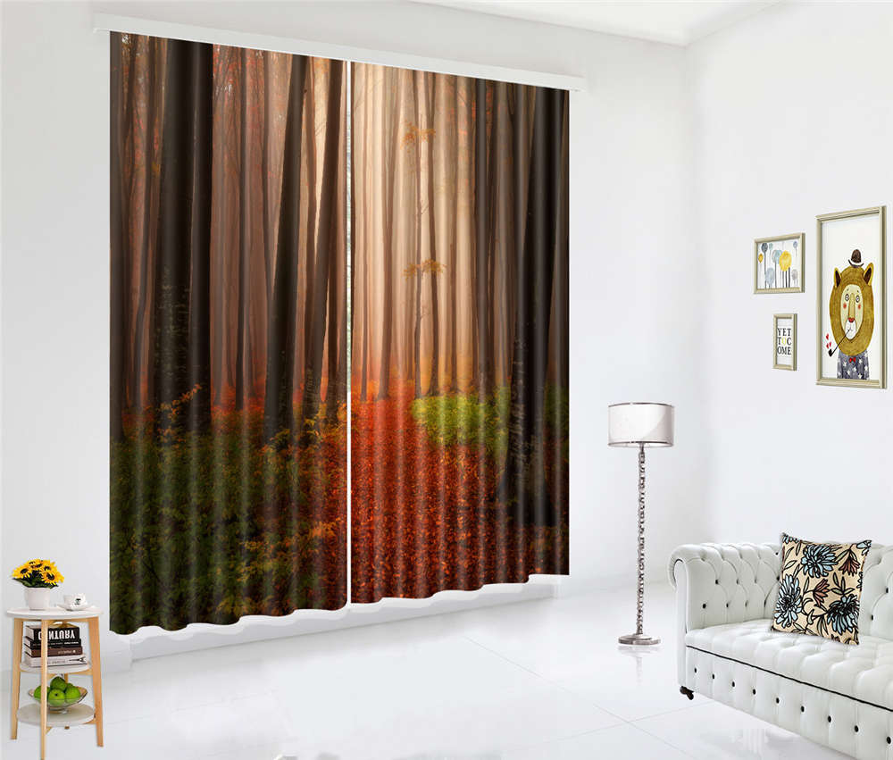 Orange Fall Dead Leaves 3D Curtain Blockout Photo Printing Curtains Drape Fabric