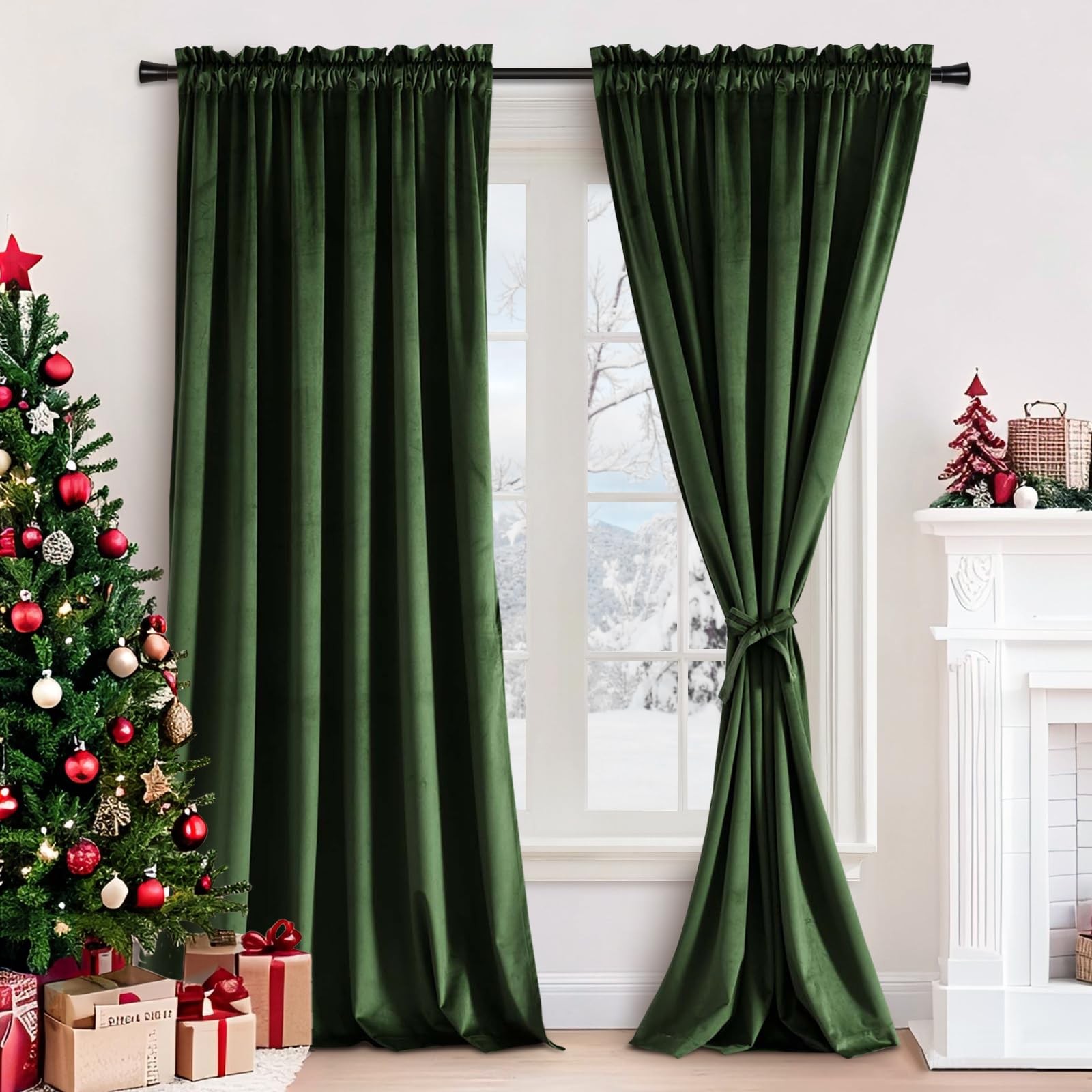 JIUZHEN Olive Green Velvet Curtains 84″ – Rod Pocket, Luxury Look, Blackout