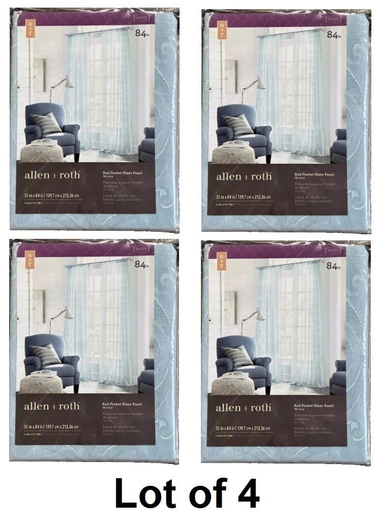 allen + roth 84″ inch Mineral Sheer Rod Pocket Single Curtain Panels (Lot of 4)