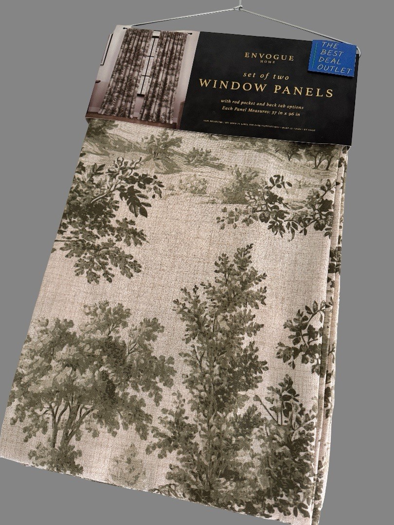 New ENVOGUE Window Curtains 2 Panels 37 x 96″ Beige Olive Green Drapers Back Tab