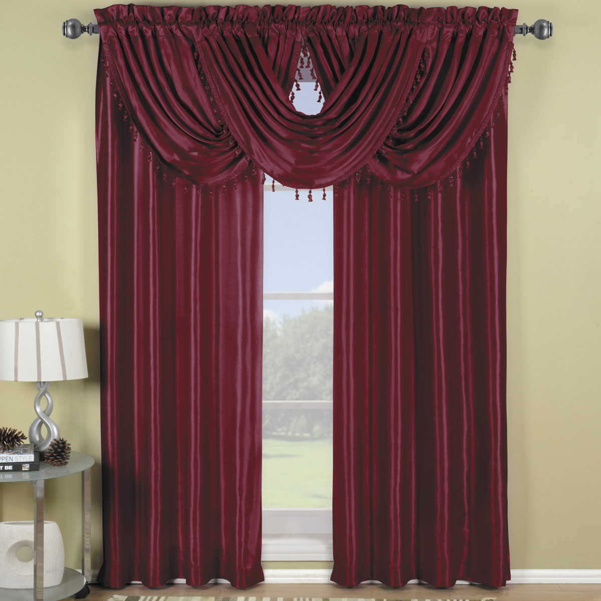 Soho Faux Silk Window Treatment 42×63″ Panel OR Waterfall Valaces 100% Polyester