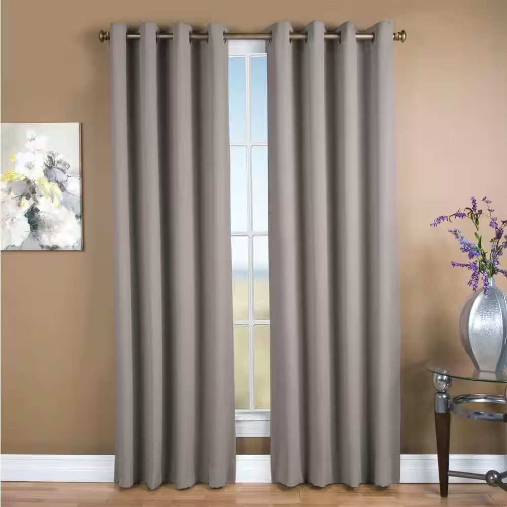 Grey Polyester Solid 56 In. W X 84 In. L Grommet Blackout Curtain
