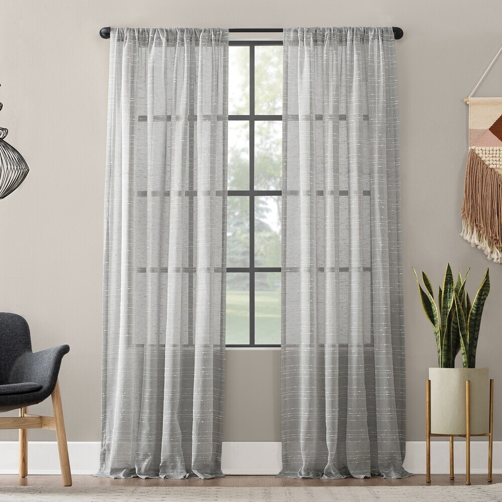 1 Complete SET Clean Window Textured Stripe Anti-Dust Curtain Panels Each 52X84