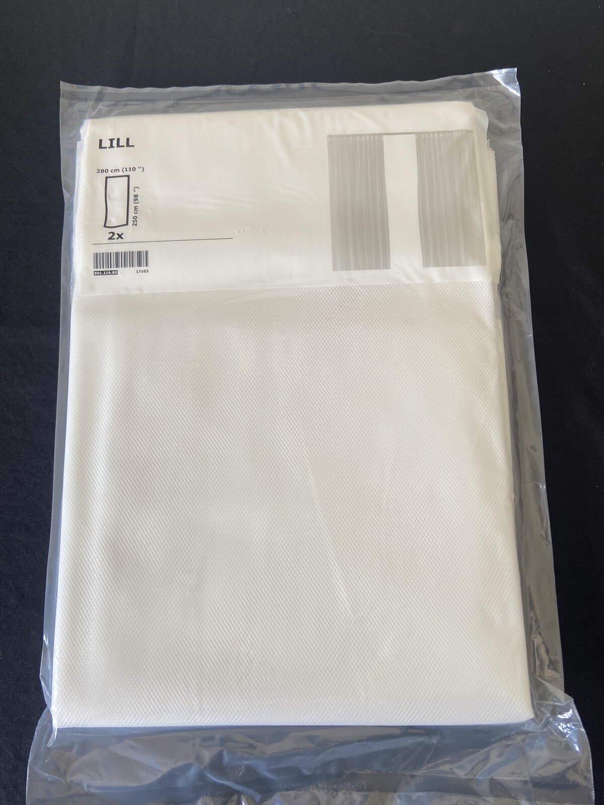 NEW IKEA LILL White Polyester Curtain Panels Drapes 2 Pack 250cm 98” 280cm 110”