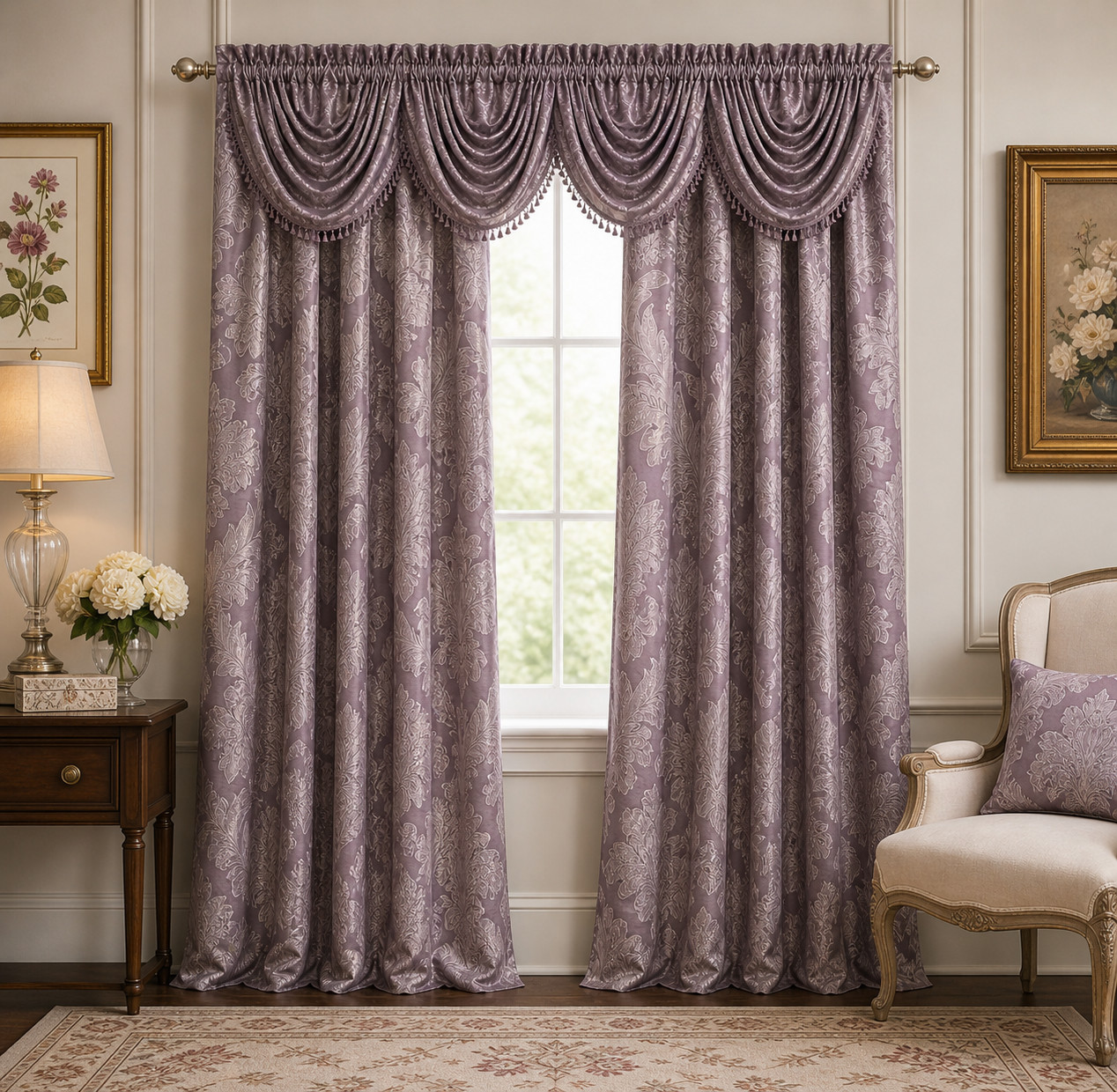 JQueen New York Regina Purple Curtains 49×84 Pair Lined Rod Pocket Drapes Luxury