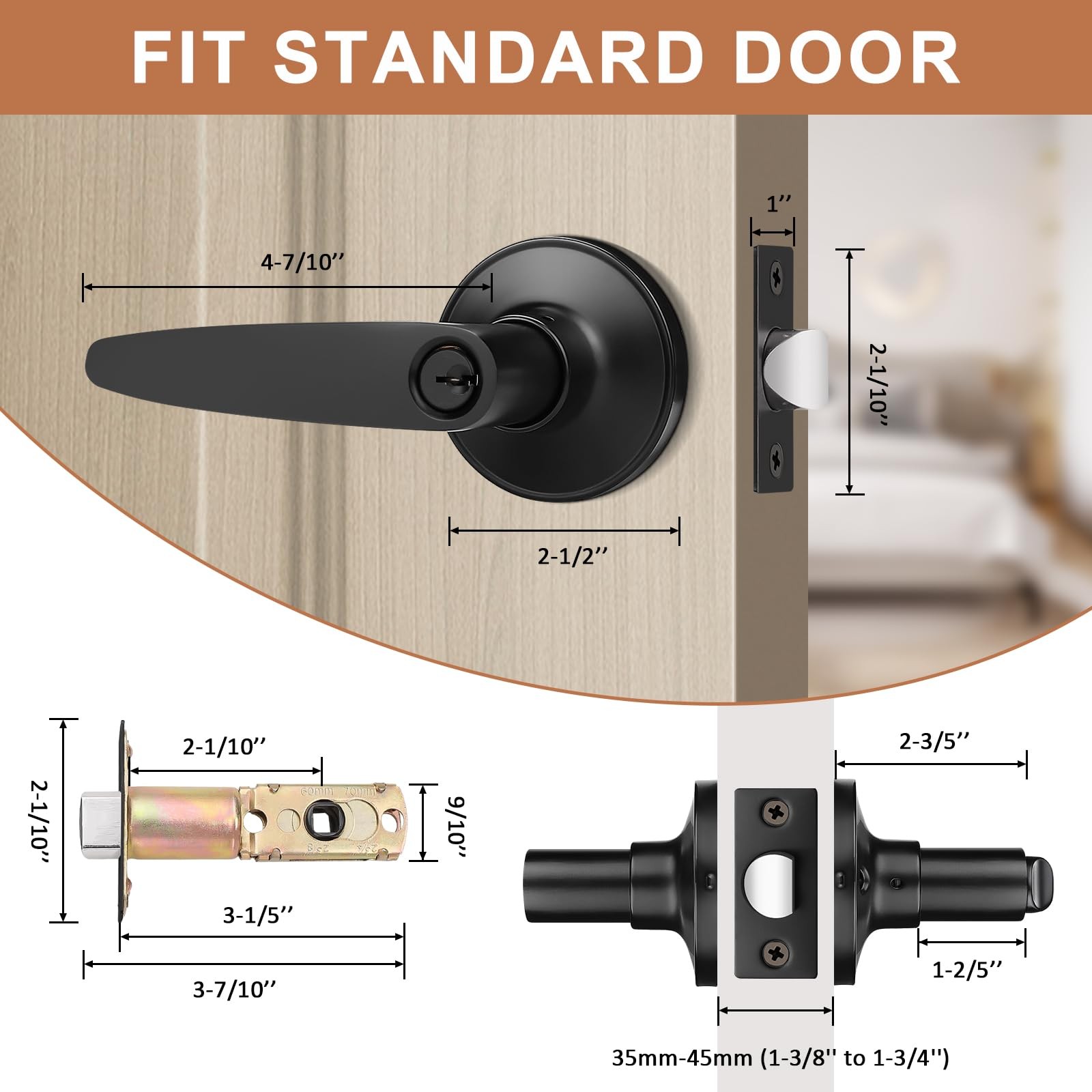 Probrico 3 Pack Entrance Door Levers Door Lock In Black Combo Entry Door