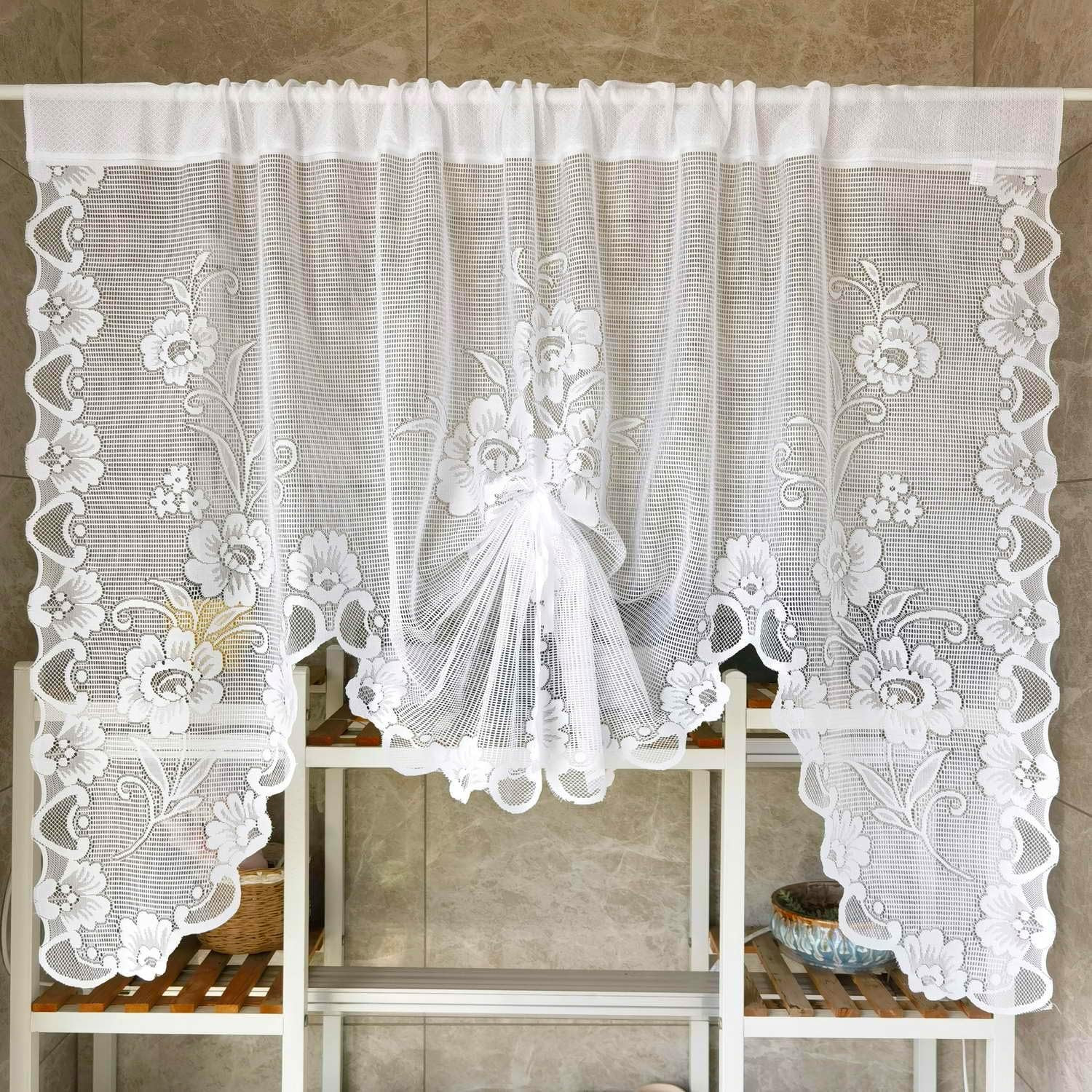 1 Panel Floral Embroidery Sheer Lace Curtain Valance Princess Style Embroidered