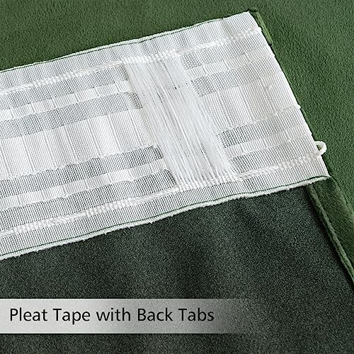 Velvet Curtains 90 inches 2 Panels – Pinch 52″W x 90″L (Pack of 2) Olive Green