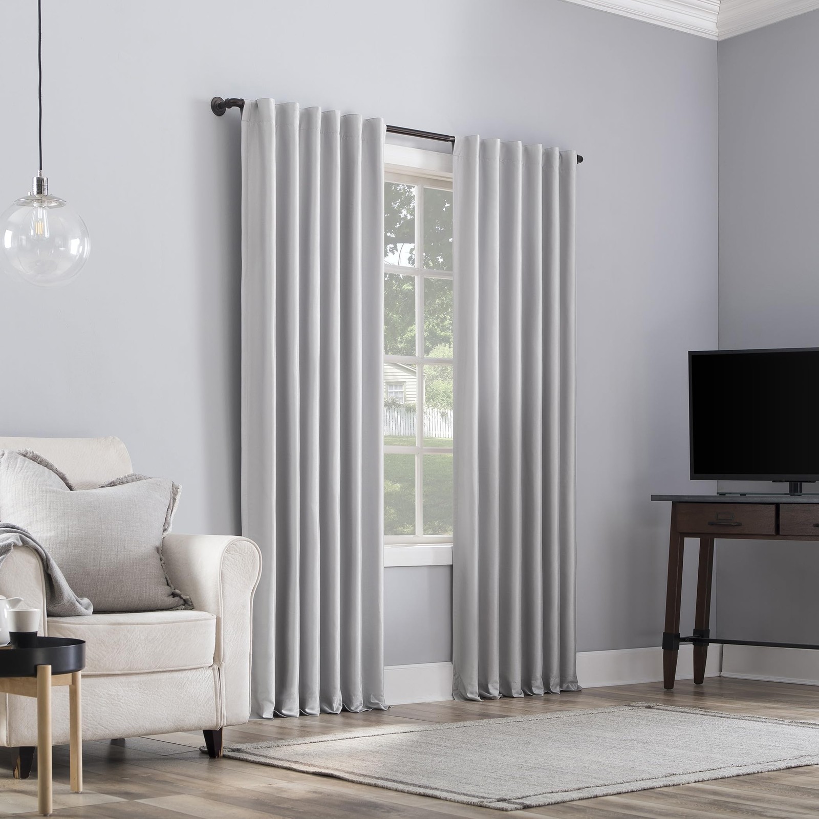 Sun Zero Greyson Faux Dupioni Silk 50″W x 63″L (Pack of 1), Chrome Gray