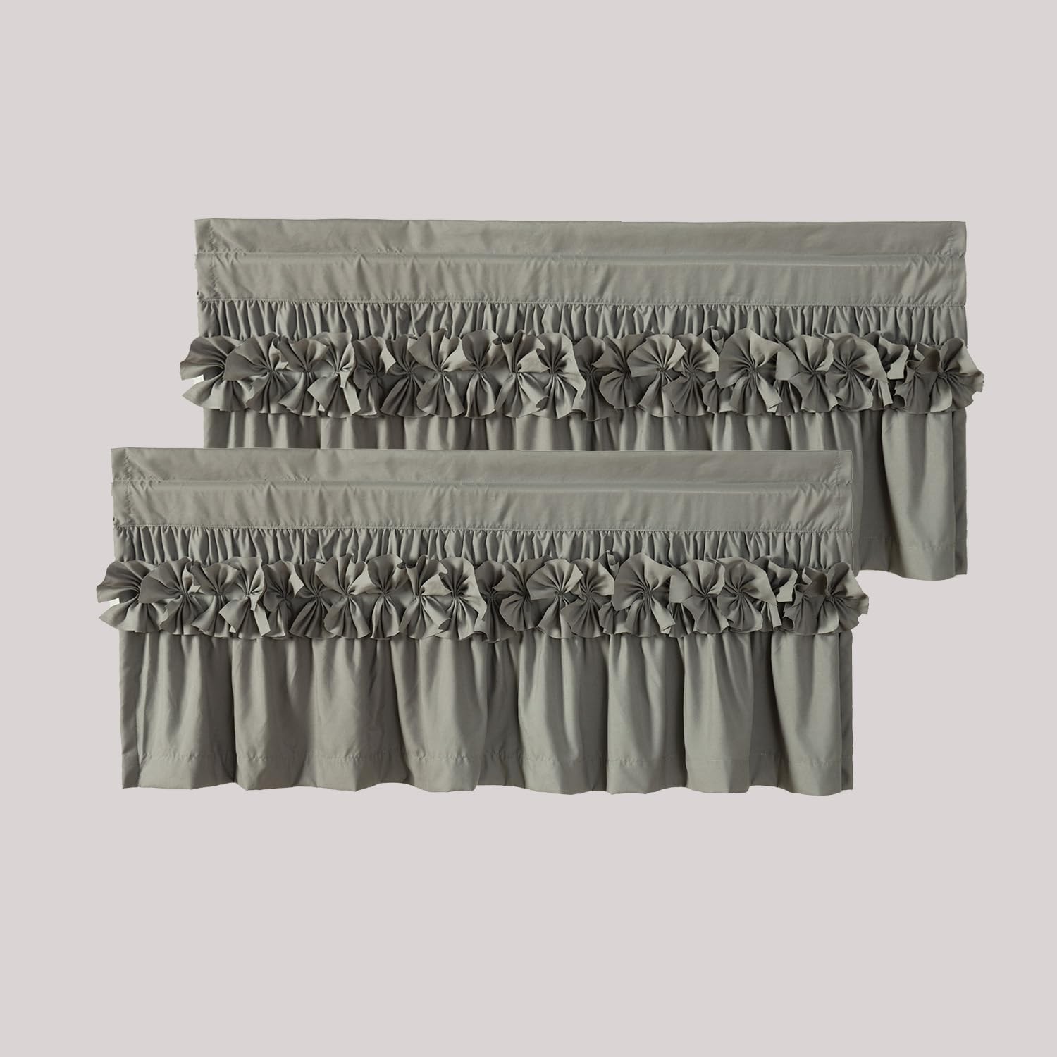 HIG 2 Pack Gray Ruffle Window Valances – Handcrafted Bow Tie Blackout Curtain…