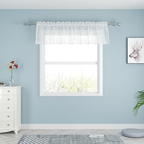 Valance 16 inches Long Sheer Curtain Toppers 52″W x 16″L (Pack of 1) White