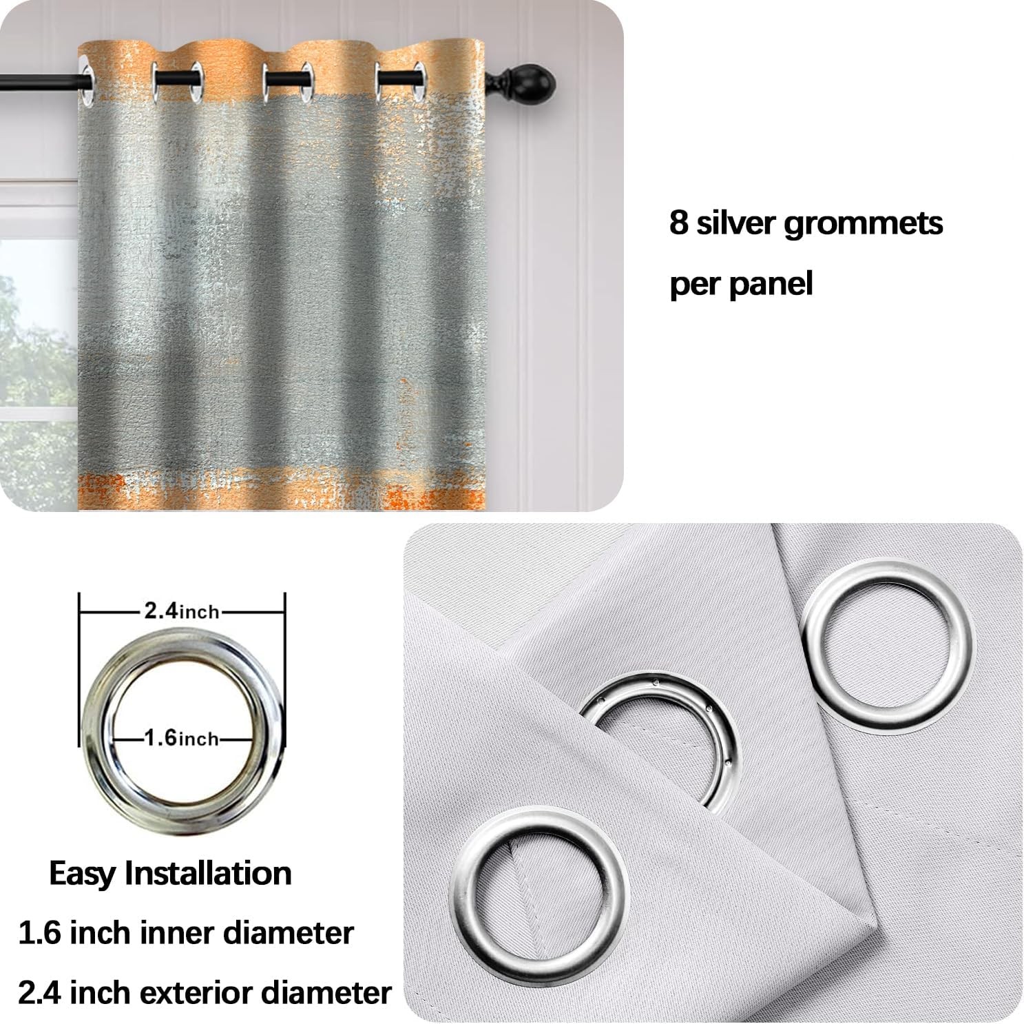 Abstract Orange Grey Blackout Curtains, Beige Aesthetic Art Painting Window D…