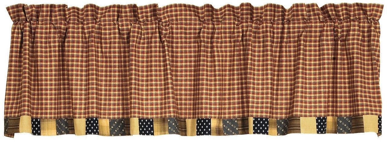 Rustic Country Red Plaid Window Valance Patchwork Border Patriotic Patch