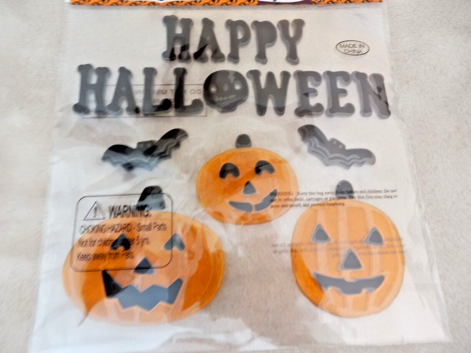 NEW Happy Halloween Window GEL CLINGS Pumpkins Bats JACK O LANTERNS